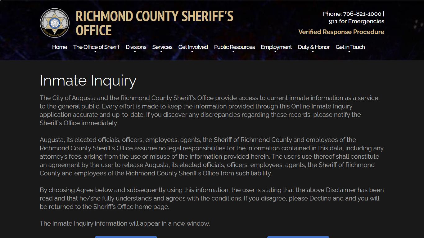 Inmate Inquiry | Richmond County Sheriff's Office | Augusta ...