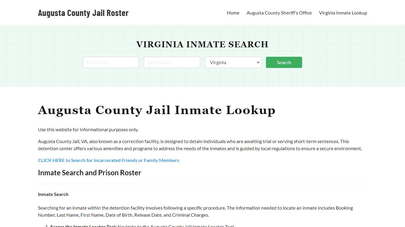 Augusta County Jail Roster Lookup, VA, Inmate Search